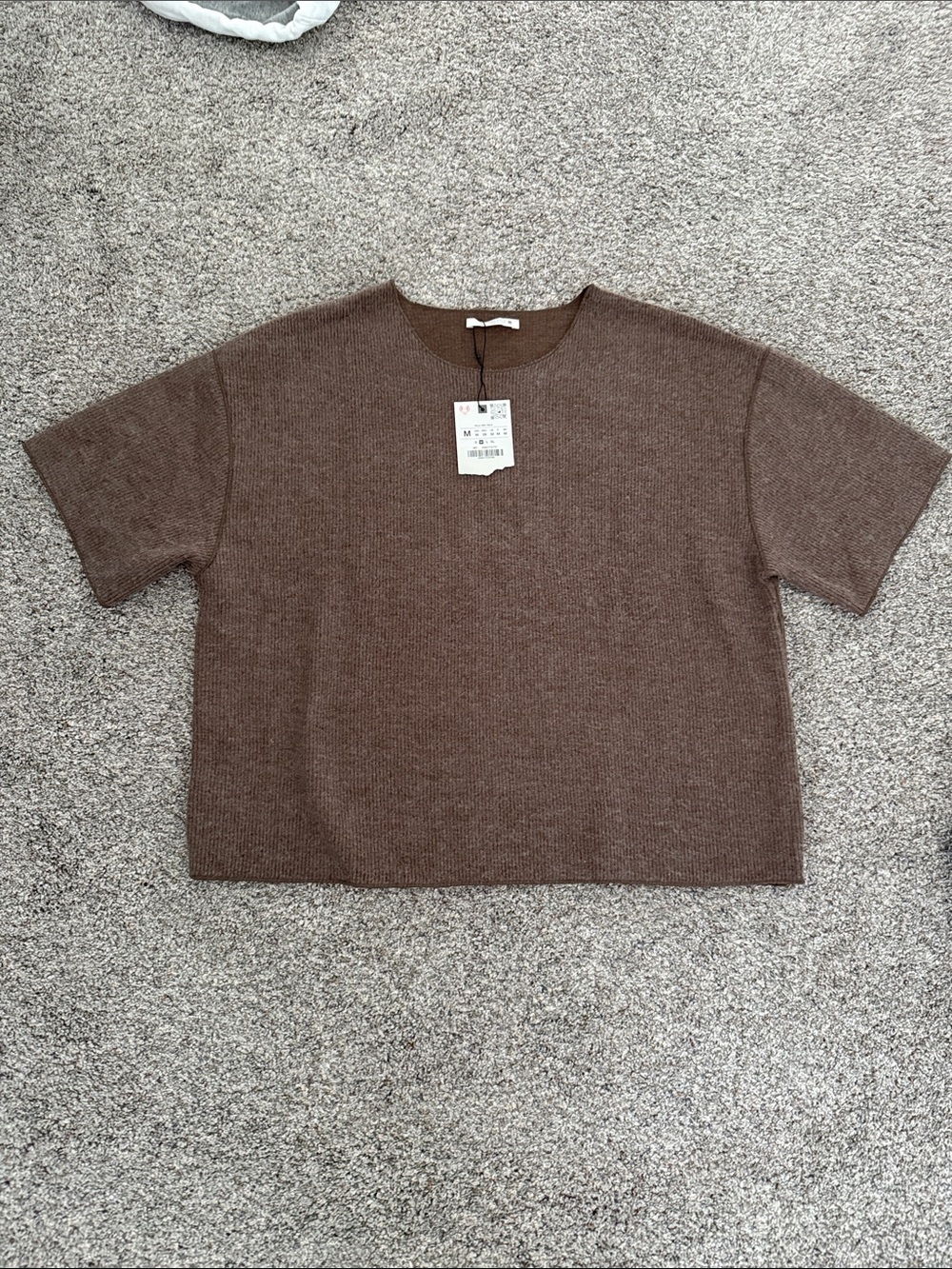 Zara Women’s Ribbed Brown Short-Sleeve Knit Top medium NEW
